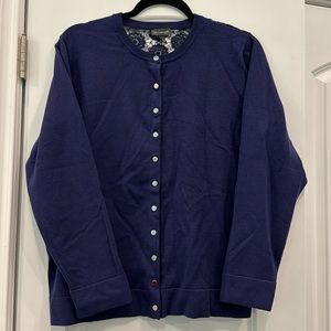 The Limited snap-front cardigan w/ delicately-woven “lace” back. Purple. 1X NWT